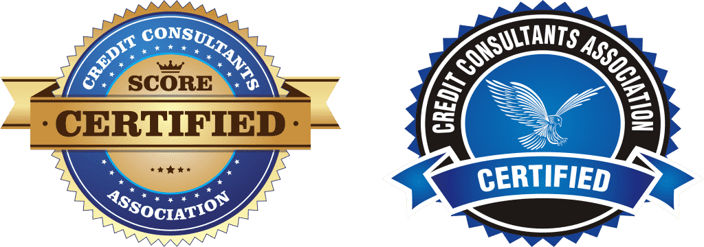 Two certified badges indicating Premier Credit Solutions, LLC as a trusted credit repair company.